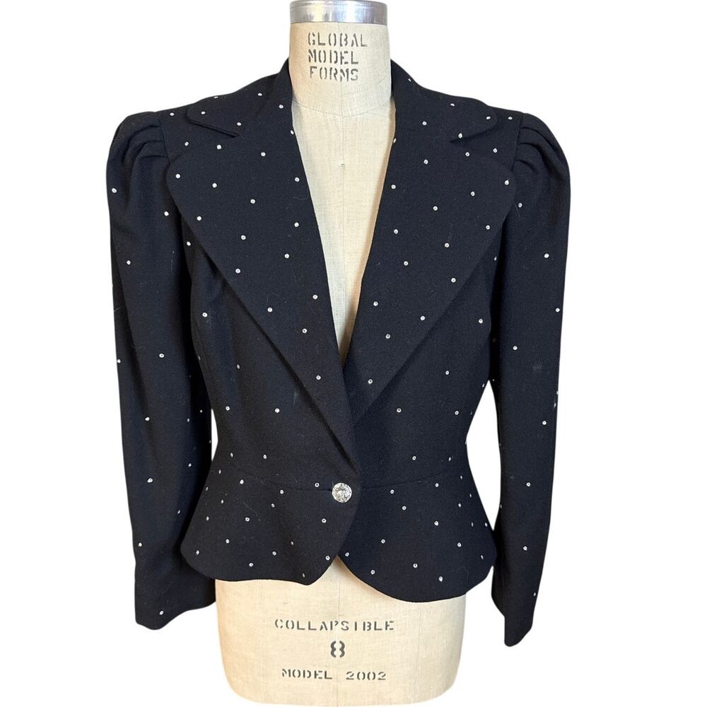 I. Magnin Vintage Rhinestone Embellished Cropped Jacket in Black Size 8 Fancy